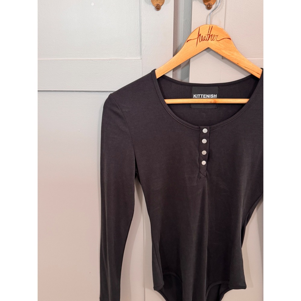Kittenish‎ Womens Black Ribbed Long Sleeve Henley Bodice Top Size Medium - Picture 3 of 4